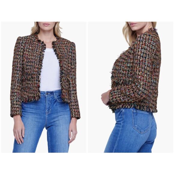 L’Agence Women's Angelina Metallic Tweed Blazer Boucle Jacket Size 2 US